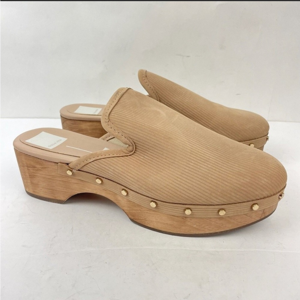 Dolce Vita from anthropologie camel nubuck Closen Clogs shoes Wooden Heel size 8